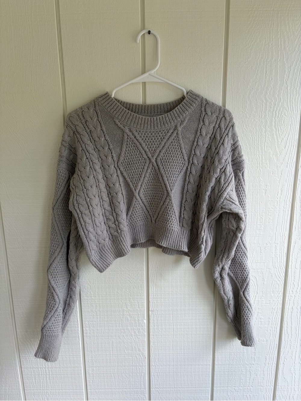SHEIN Cropped Cable Knit Crewneck Sweater - Gray